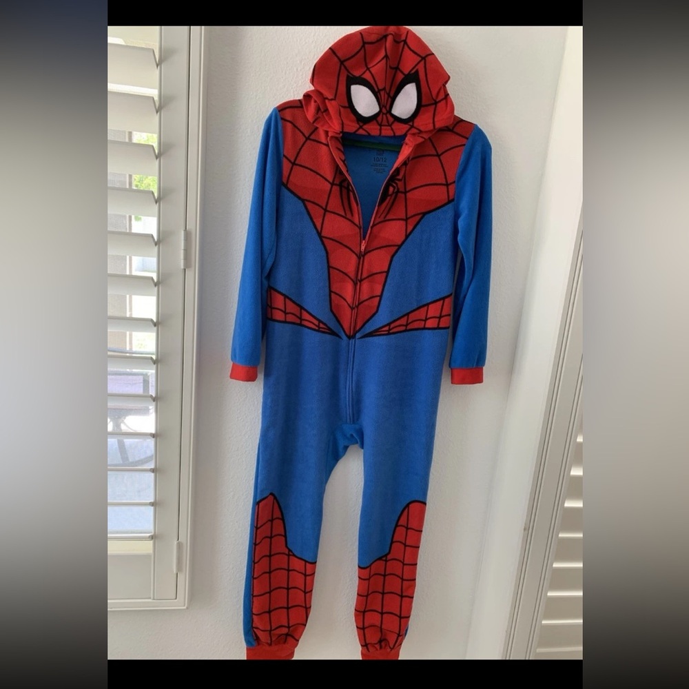 Marvel Spider-Man Superhero Kids Hooded Union Suit Fleece Costume Pajamas 10/12